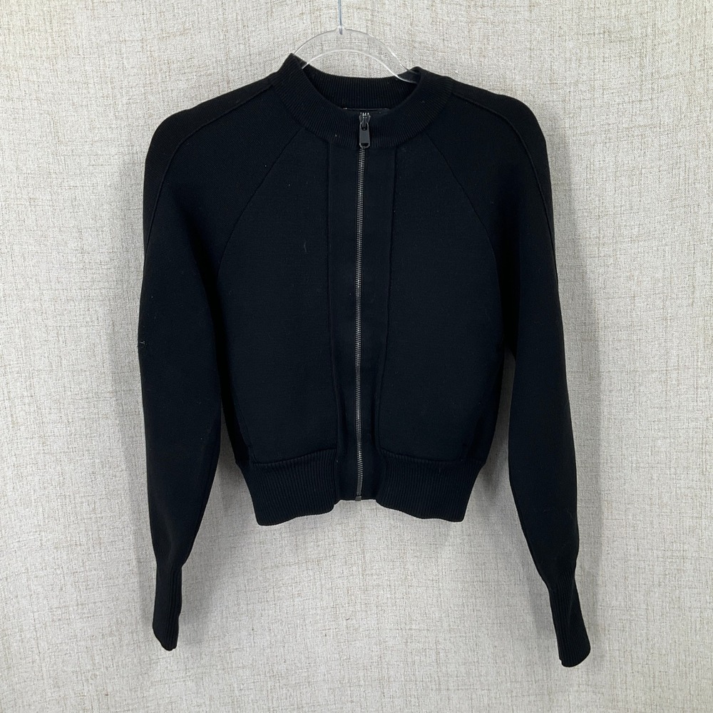 Athleta Sequoia Sweater Jacket Womens XXS Black Zip Up Bomber Minimalist